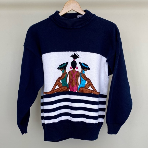 Vintage Bugatchi beach women striped knit mock neck sweater. 💙 - Picture 3 of 6